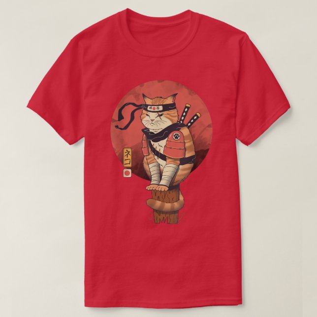 Camiseta AETICON Estilo Japonês Samurai Cat (2) (Frente do Design)