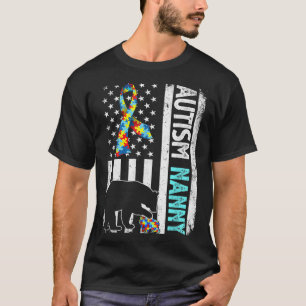 Camiseta Afastada American Flag Autism Nanny Bear Autisti