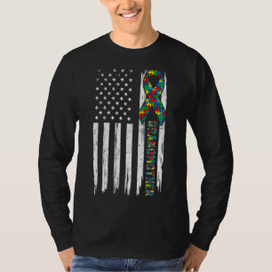Camiseta Afastada bandeira americana Autismo família avó