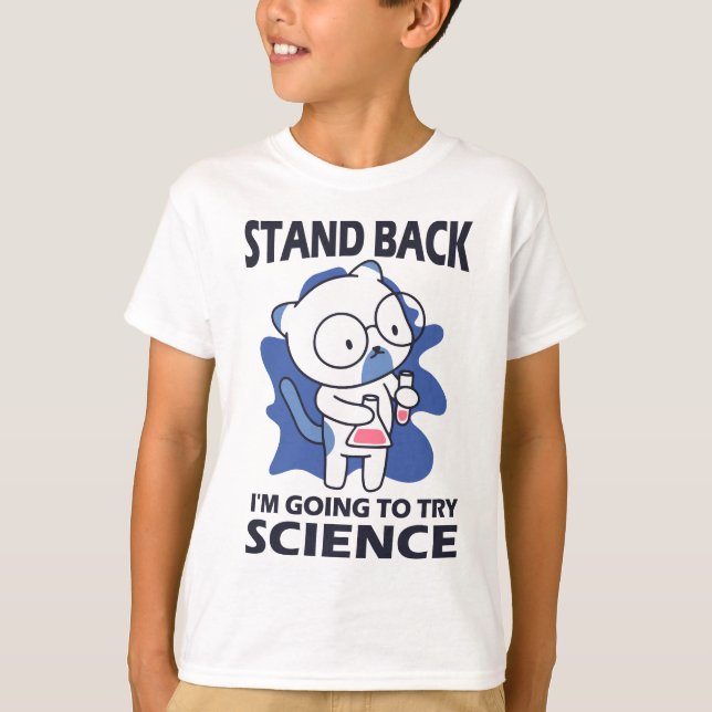 Camiseta Afaste-se - Adorável Experimento de Cientista Gato (Frente)