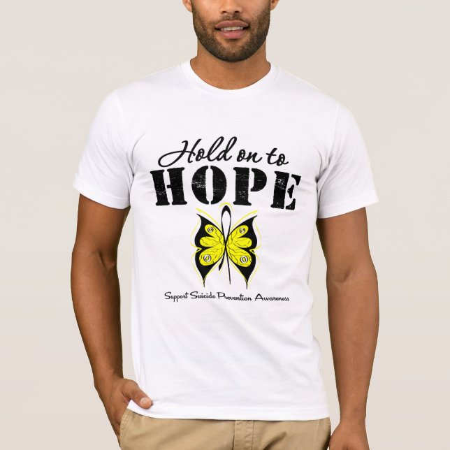 Camiseta Aferrar-se da prevenção do suicídio à esperança (Frente)