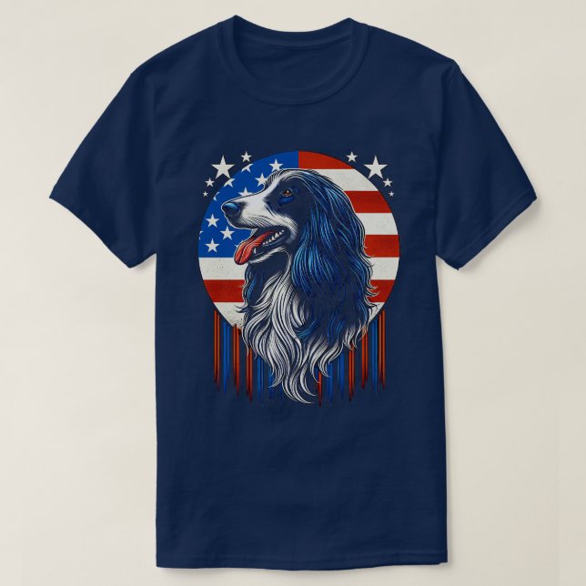 Camiseta Afghan Hound FLAG Usa Dog Engraçado (Frente do Design)