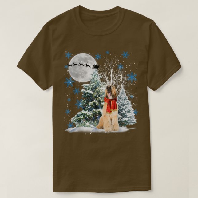 Camiseta Afghan Hound Sob Moonlight Snow Christmas Pajama (Frente do Design)