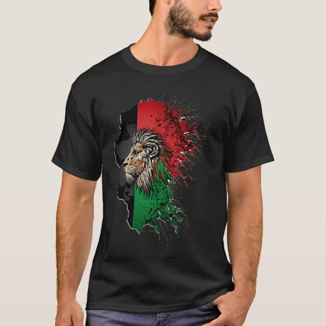 Camiseta Afghanistan Flag Lion Free Afghanistan (Frente)