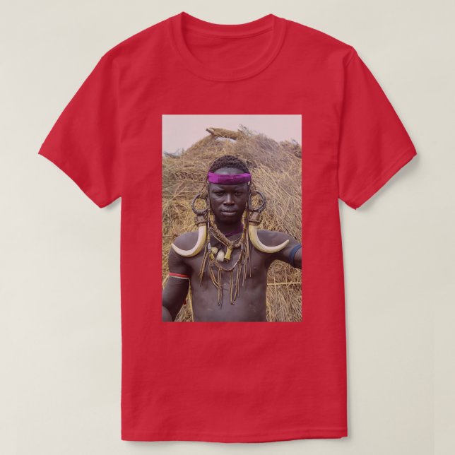 Camiseta África Etiópia Debub Omo Zone Mursi tribesman 3 (Frente do Design)