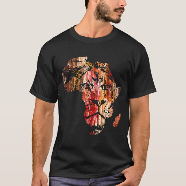 Camiseta África Mapeia Leão Enfrenta Vida Selvagem Safari A (Frente)