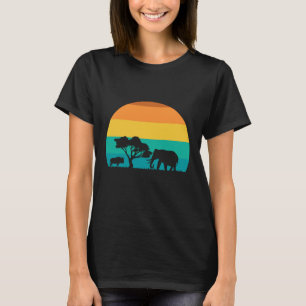 Camiseta África Pôr Do Sol Com Elefante E Gnu Retro