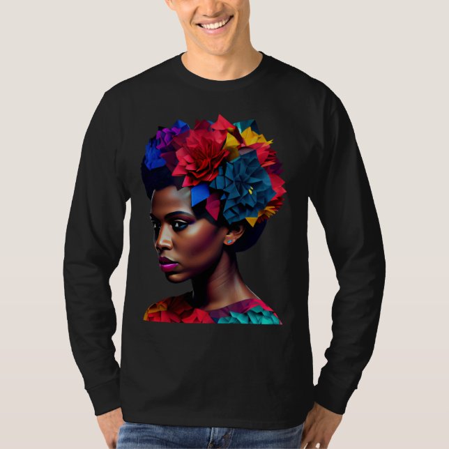 Camiseta African Abstract Beautiful Black Woman Origami Que (Frente)