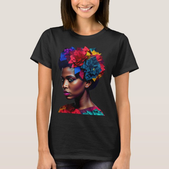 Camiseta African Abstract Beautiful Black Woman Origami Que (Frente)