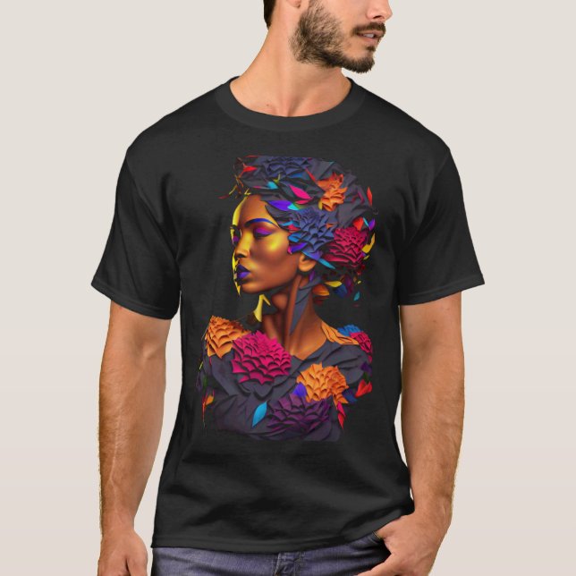 Camiseta African Abstract Origami Black Queen Flower Afro M (Frente)
