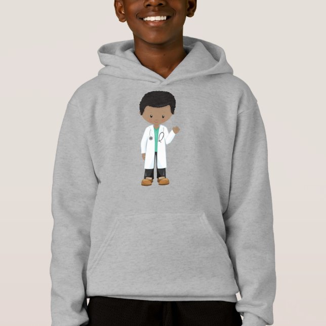 Camiseta African American Boy, Doctor, Lab Casaco, Medicina (Frente)