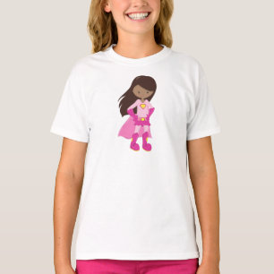 Camiseta African American Girl, Pink Cape, Superheroína Gir