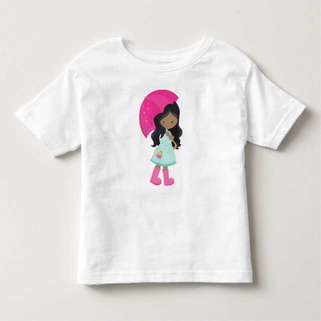 Camiseta African American Girl, Rain, Raincoat, Umbrella (Frente)