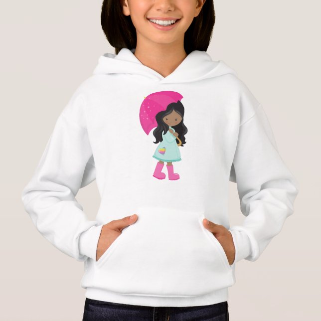 Camiseta African American Girl, Rain, Raincoat, Umbrella (Frente)