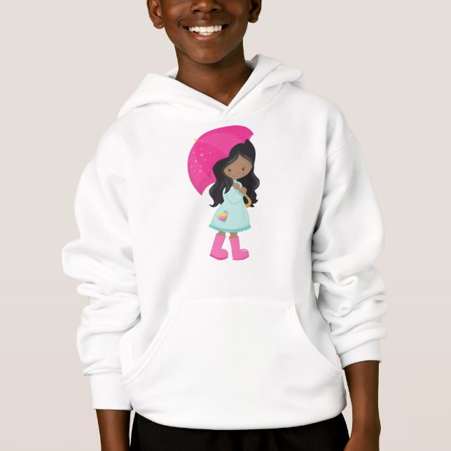 Camiseta African American Girl, Rain, Raincoat, Umbrella (Frente)
