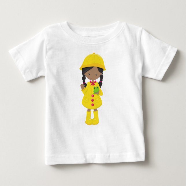 Camiseta African American Girl, Raincoat, Chuva, Boots, Sap (Frente)