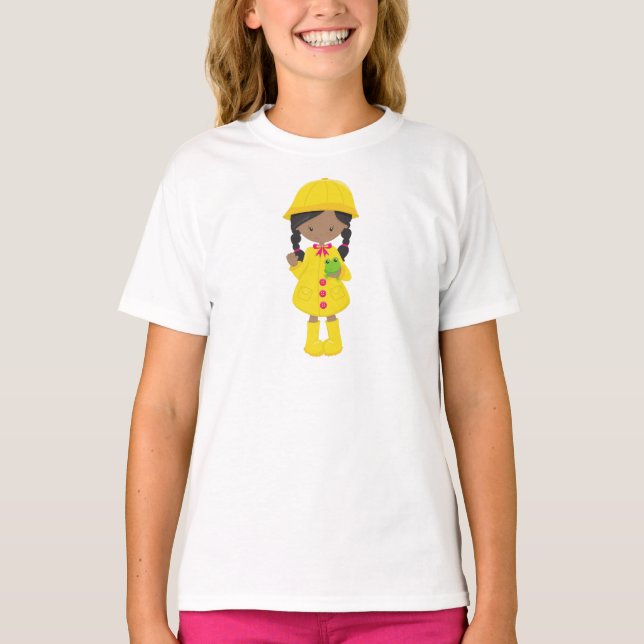 Camiseta African American Girl, Raincoat, Chuva, Boots, Sap (Frente)