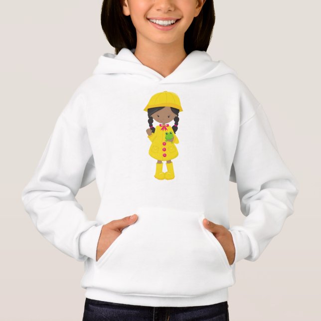 Camiseta African American Girl, Raincoat, Chuva, Boots, Sap (Frente)