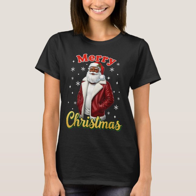 Camiseta African American Santa Christmas Cool Black X-mas  (Frente)