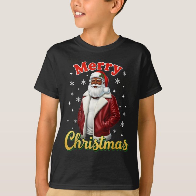 Camiseta African American Santa Christmas Cool Black X-mas  (Frente)