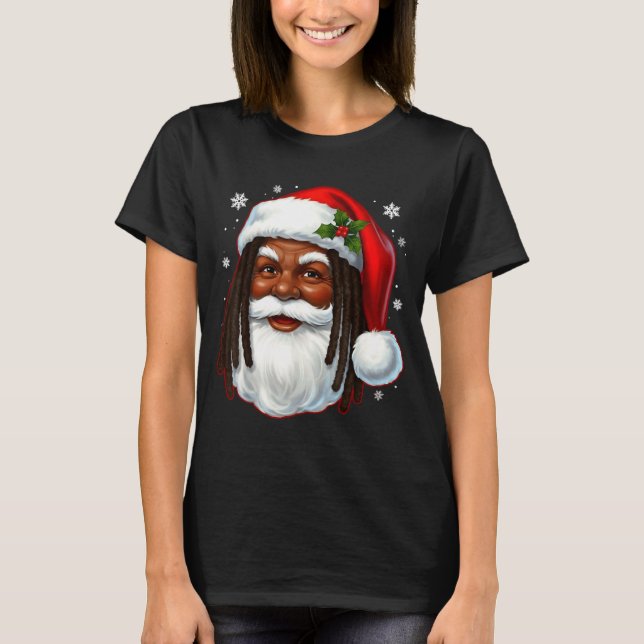 Camiseta African American Santa Christmas Cool Black X-mas  (Frente)