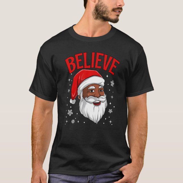 Camiseta African American Santa Claus Believe Black Afro Xm (Frente)