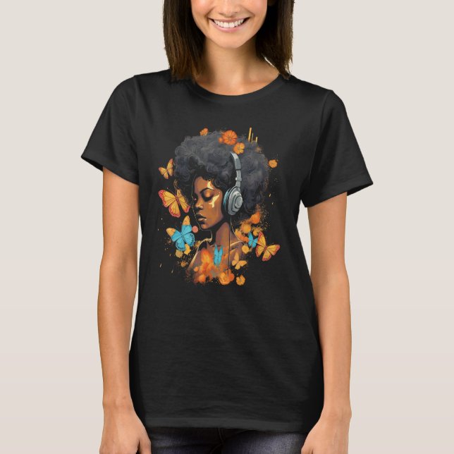 Camiseta African American Woman Black Girl Headphones Butte (Frente)