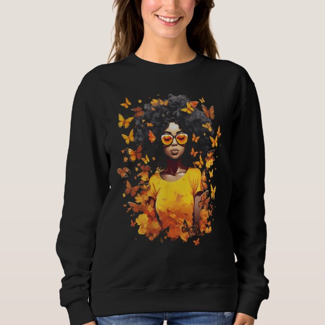 Camiseta African American Woman Black Girl Music Butterflie (Frente)