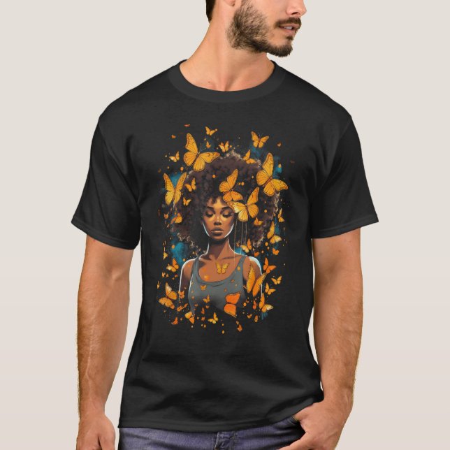 Camiseta African American Woman Black Girl With Butterflies (Frente)