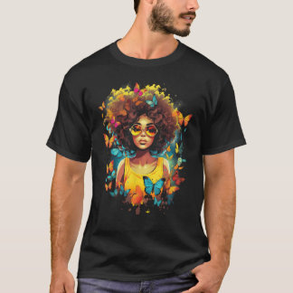 Camiseta African American Woman Black Girl With Butterflies