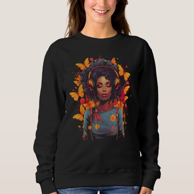 Camiseta African American Woman Black Girl With Headphones  (Frente)