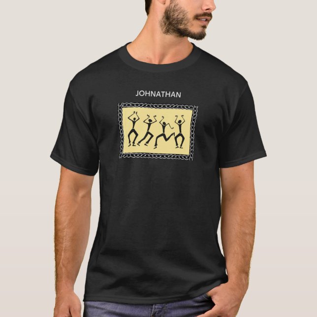 Camiseta African art Happy Inglês Dançarinos Silhouch (Frente)
