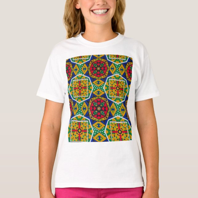 Camiseta African Geometric Mosaic Ankole Style Textile Prin (Frente)