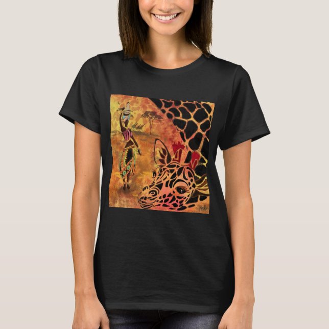 Camiseta African Girl and Giraffe - Amigos - Desenho de Art (Frente)