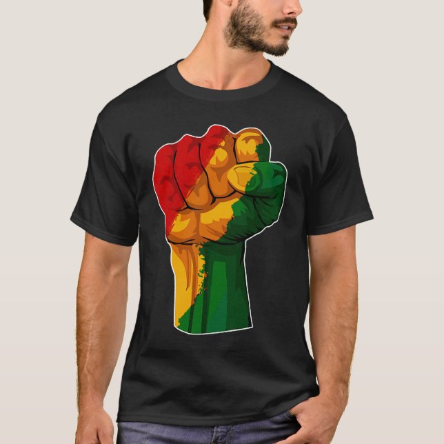 Camiseta African Rising Hand Fist Black History Month BLM A (Frente)