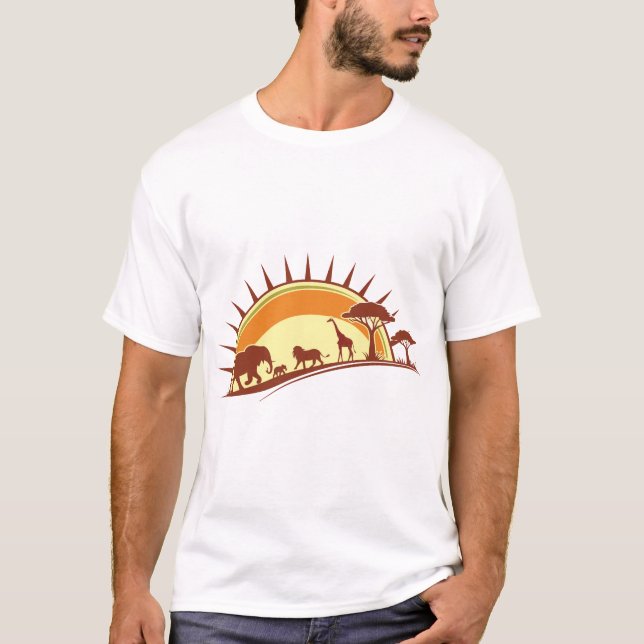 Camiseta African Savanna Wildlife Silhouette Art (Frente)