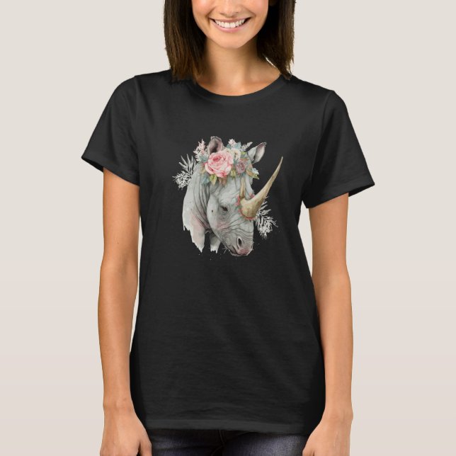 Camiseta African Watercolor Rhinozeros Flower Crown Safari  (Frente)