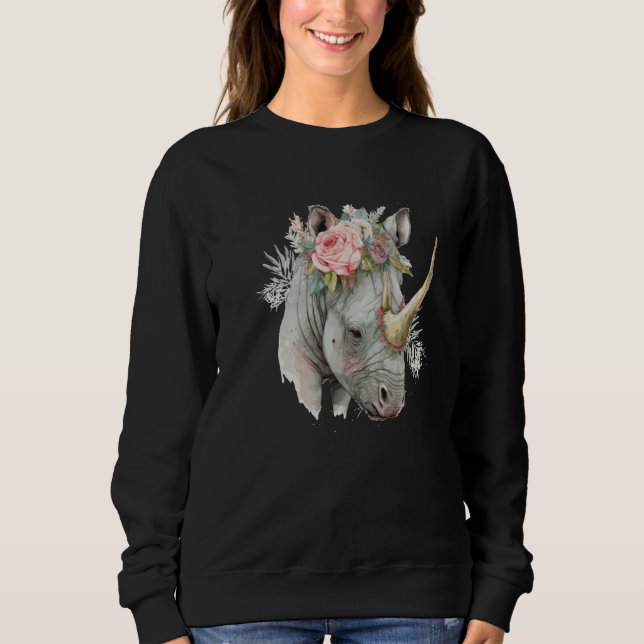 Camiseta African Watercolor Rhinozeros Flower Crown Safari  (Frente)