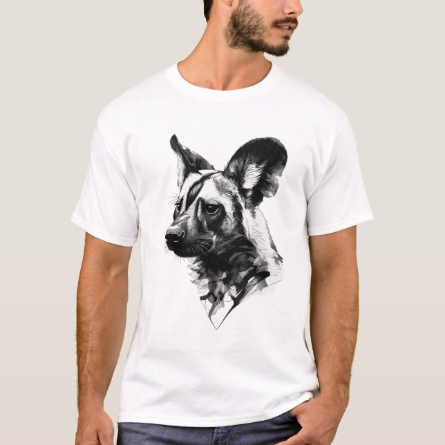 Camiseta African Wild Dog Fine Art Ink Illustration. (Frente)