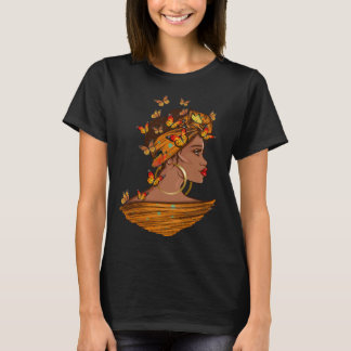 Camiseta Afro African Woman Butterflies Black Queen History
