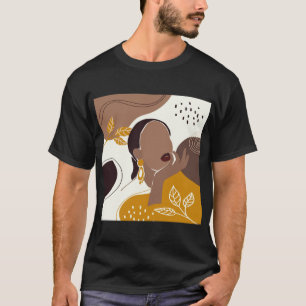 Camiseta Afro-Americana Art, Leaf Girl Impressão, Negra