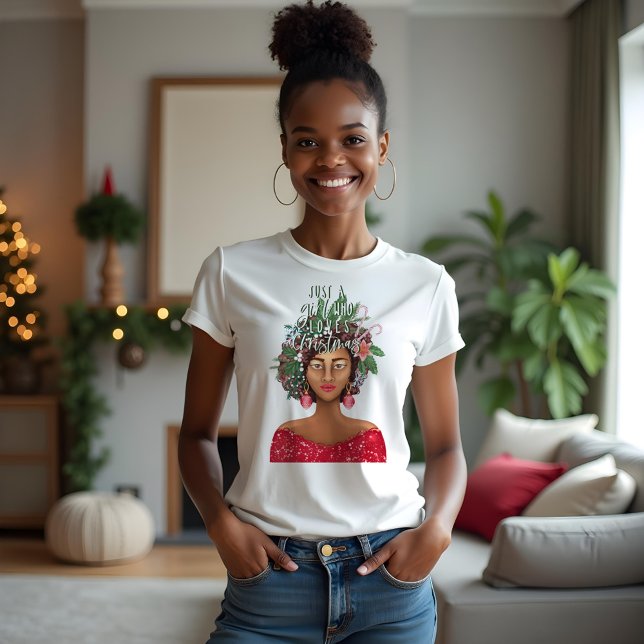 Camiseta Afro-Americano Apenas Uma Menina Que Ama O Natal (African American Just A Girl Who Love Christmas Tri-Blend Shirt)