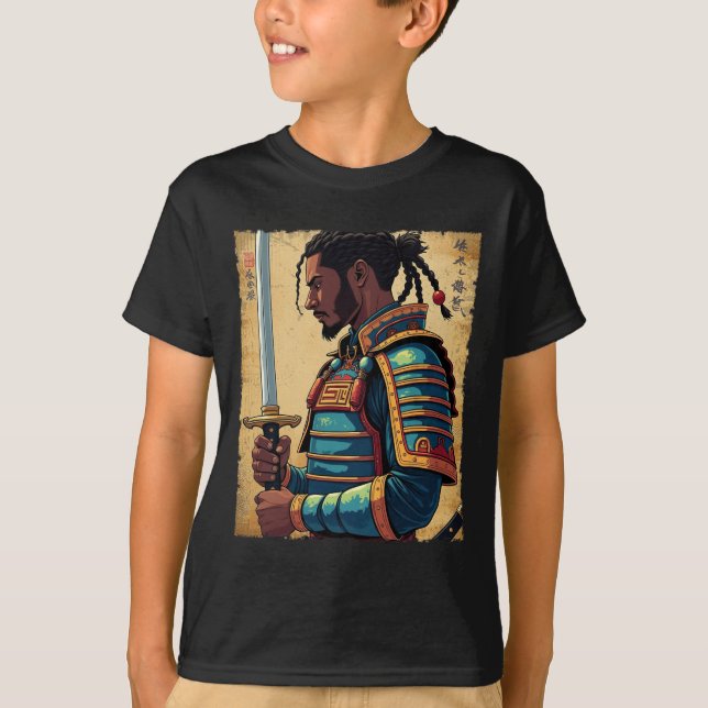 Camiseta Afro-Americano Bushido Warr, Samurai Vintage (Frente)