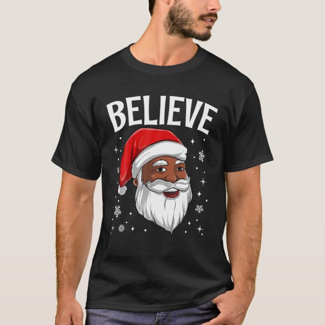 Camiseta Afro-americano Papai Noel Natal Negro Belie (Frente)