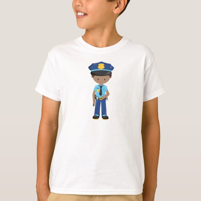 Camiseta Afro-americano, policial, policial (Frente)