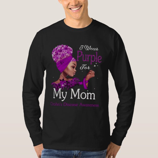 Camiseta Afro Black Woman Purple For Mom Crohns Disease Awa (Frente)