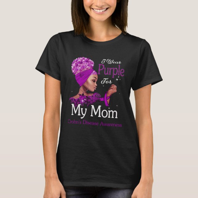 Camiseta Afro Black Woman Purple For Mom Crohns Disease Awa (Frente)
