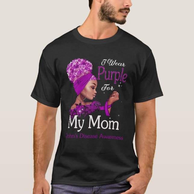 Camiseta Afro Black Woman Purple For Mom Crohns Disease Awa (Frente)