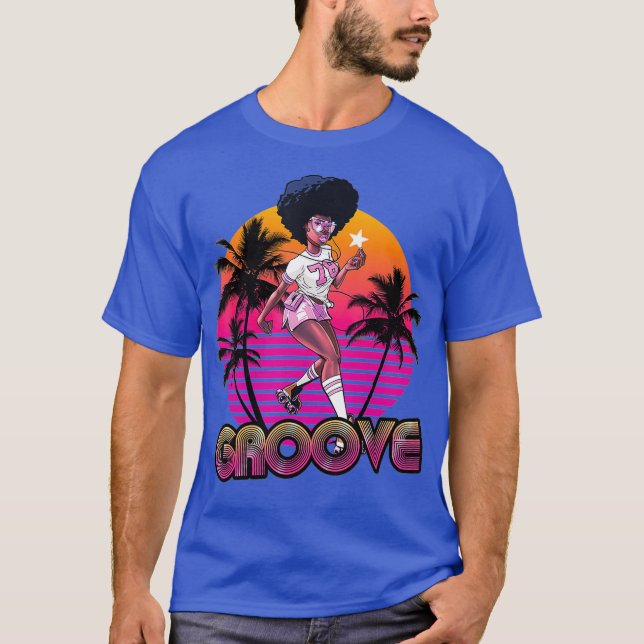 Camiseta Afro Groove Roller Skate Retro 80s 70s Disco (Frente)