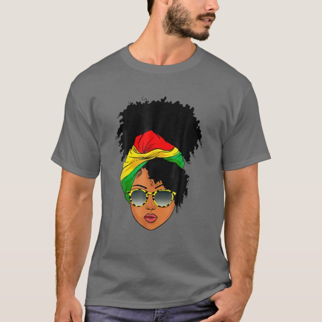 Camiseta Afro-Mulher Cabeceira Nubiana Melanin Preto (Frente)